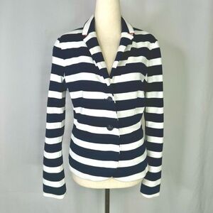 Gap Academy Blazer navy white stripes jersey knit two button size 6